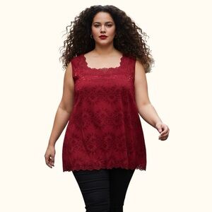 Penningtons Red Floral Lace Tank Top Sleeveless Blouse Lined Plus Size 3X